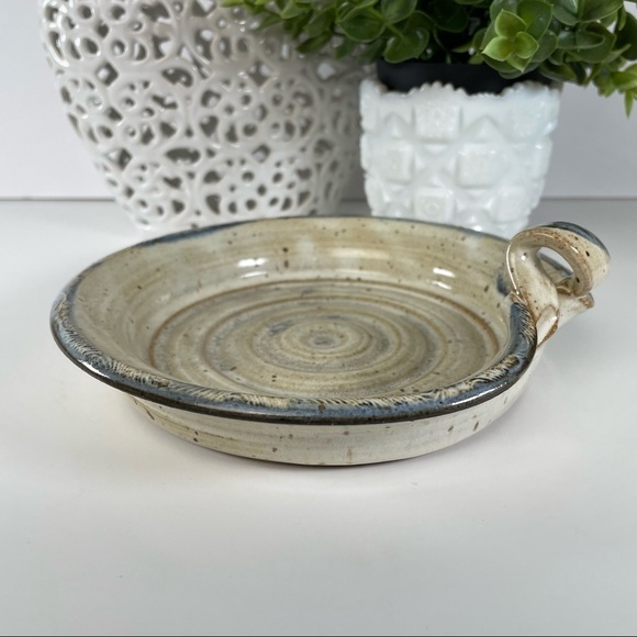 Blue Beige Stoneware Pottery Dish Handle - Picture 3 of 14